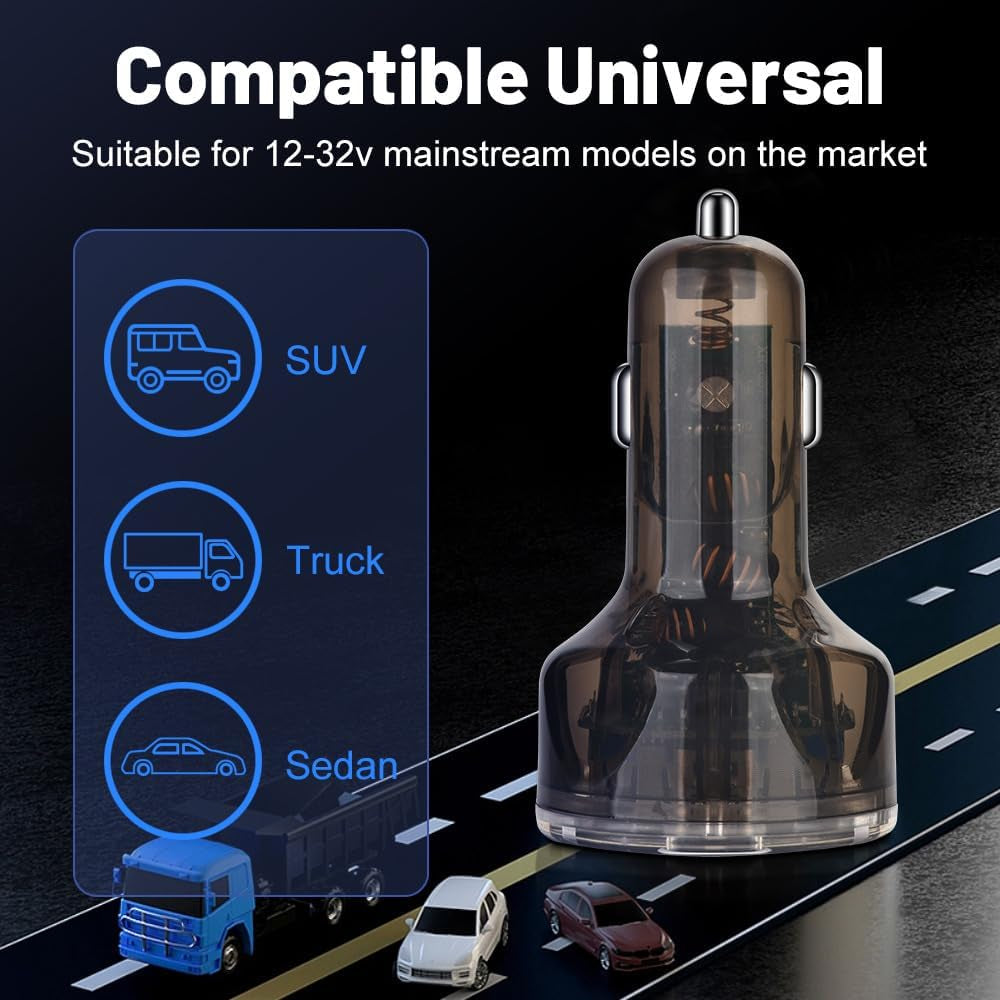 5 Multi Port USB C Car Phone Charger Adapter, 65W Super Fast Charging Car Cigarette Lighter USB Charge with Voltage Display for Iphone 16 15 14 13 12 11/Android/Samsung/Ipad and More